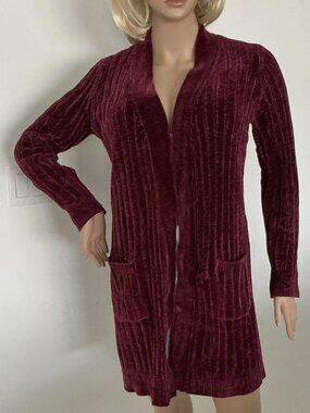 Matty M Burgundy LS Chenille Cardigan Sweater Long Length Size: Small